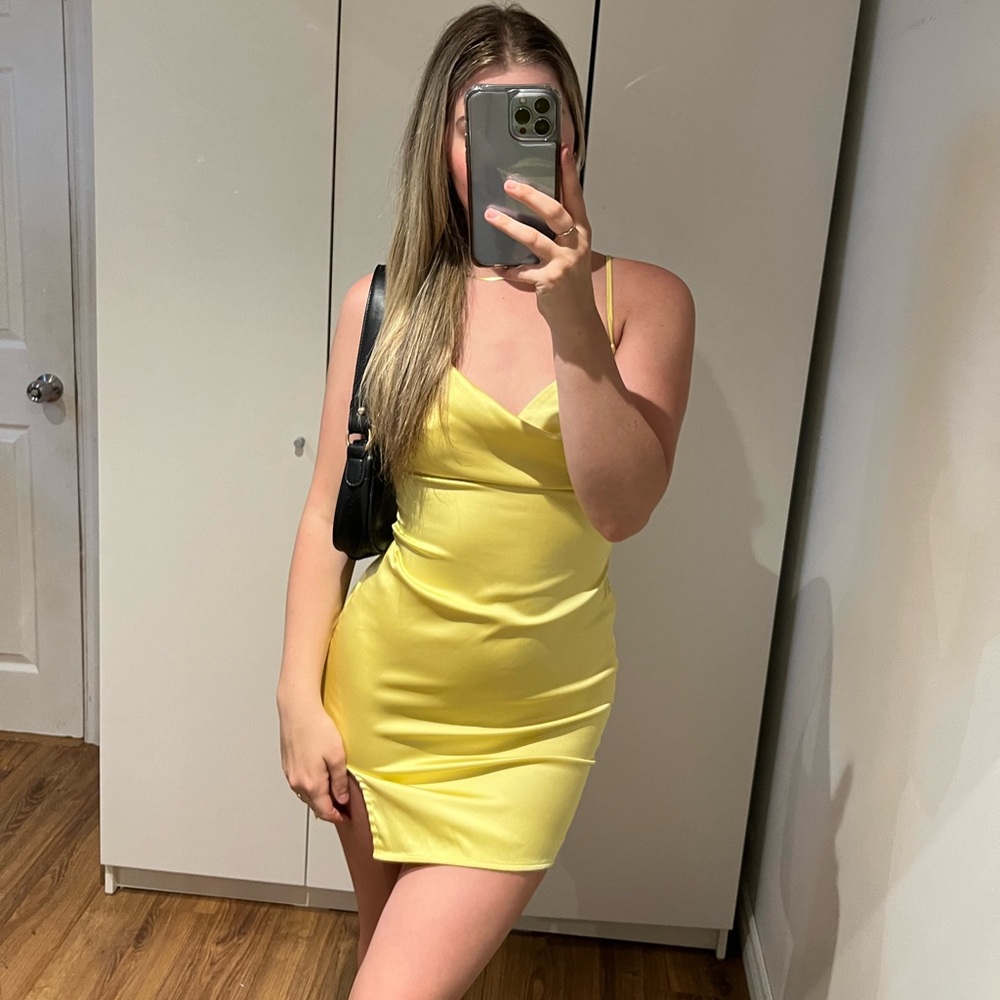 Yellow satin dress